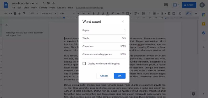 how to get word count in word document