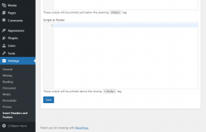 Sao chép và dán code footer vào phần Scripts in Footer