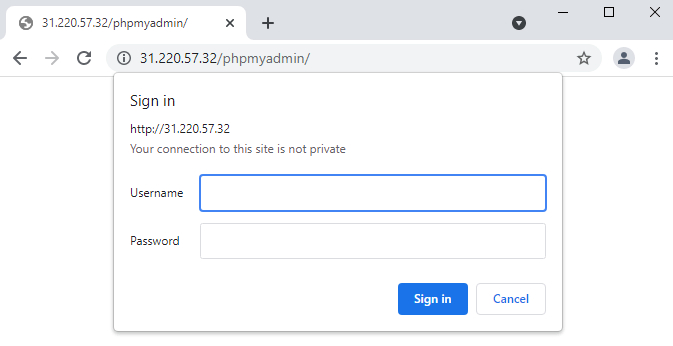 Xuất hiện pop-up để xác thực tên người dùng và mật khẩu