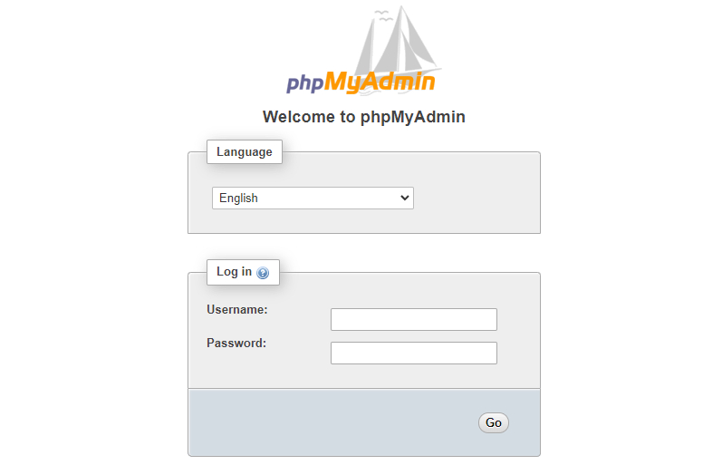 Hiển thị trang đăng nhập phpMyAdmin