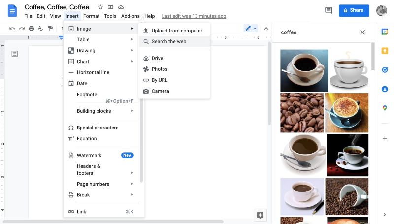 Bản trình bày hoặc báo cáo không có hình ảnh sẽ nhàm chán. Google Docs cho phép bạn thêm tất cả các loại hình ảnh vào tài liệu của mình, bao gồm cả GIF và ảnh. Bạn có thể tìm và thêm hình ảnh từ khắp nơi trên web vào thẳng Google Tài liệu chỉ trong vài giây bằng cách sử dụng chức năng tìm kiếm trên web.