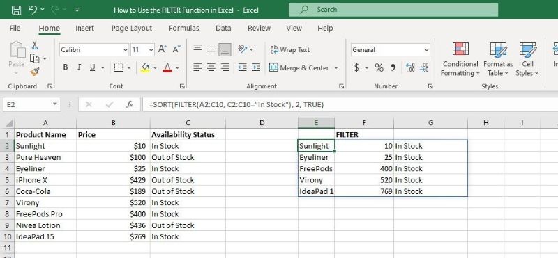 hàm FILTER trong Excel