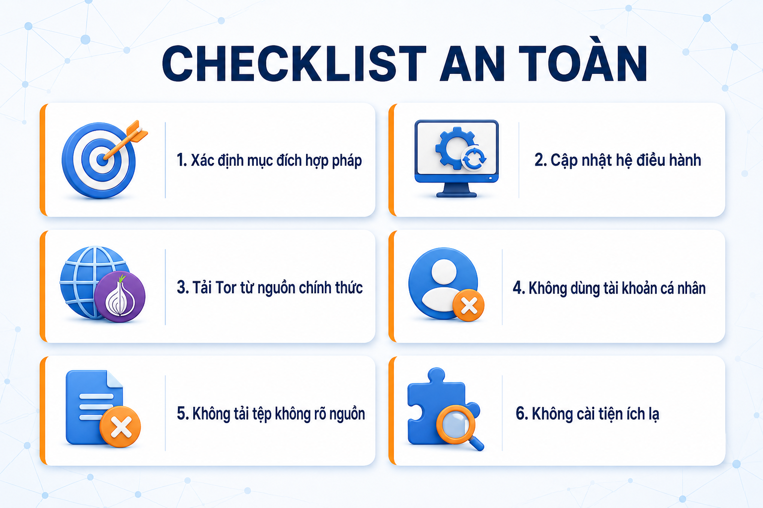 Checklist giảm rủi ro khi sử dụng Tor Browser
