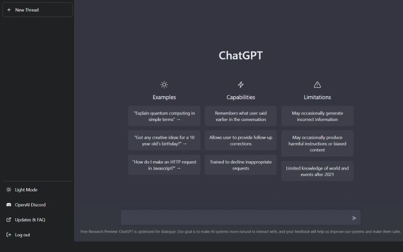 Giao diện của trí tuệ nhân tạo ChatGPT 