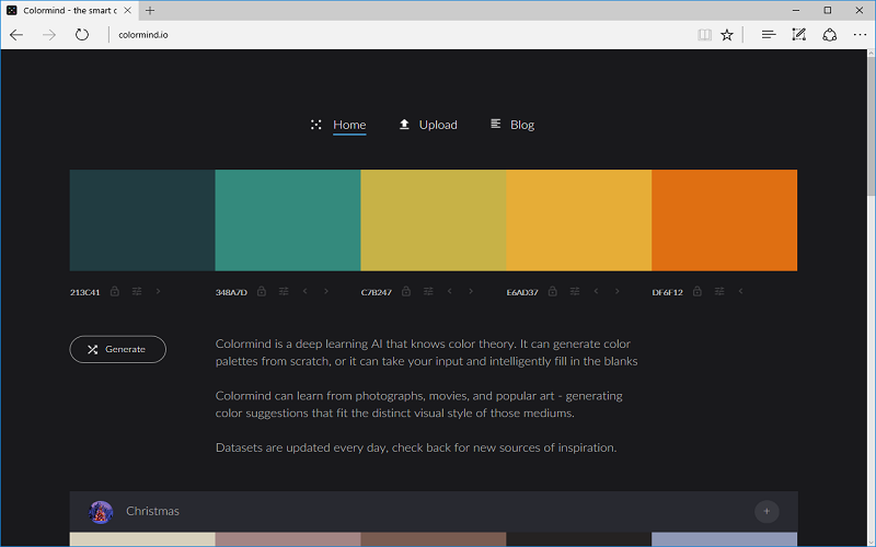 Công cụ hỗ trợ kết hợp màu sắc Colormind (Nguồn ảnh: Internet)