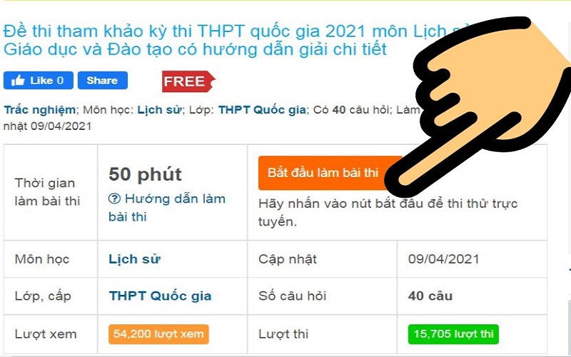 Bấm chọn bắt đầu làm đề thi (Nguồn ảnh: Internet)