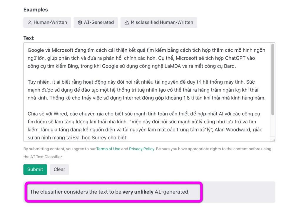 AI Text Classifier của OpenAI