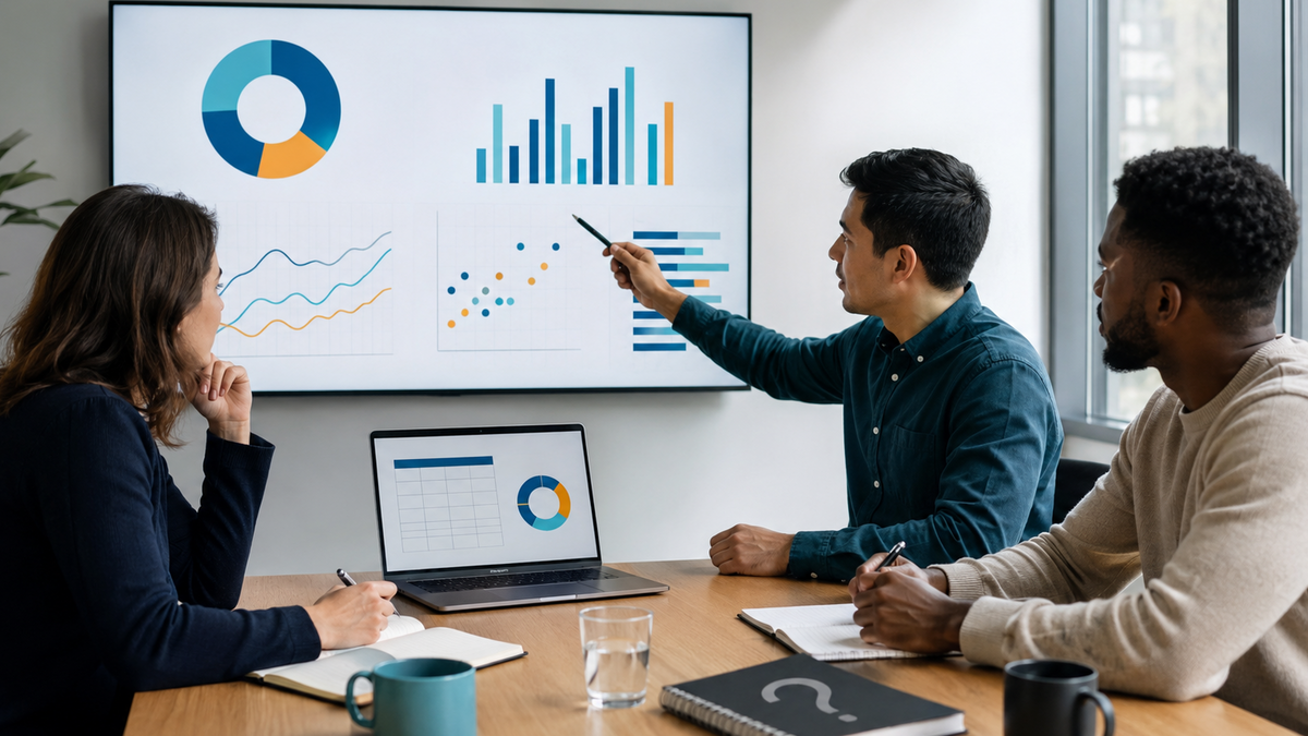 Data Analyst trình bày kết quả phân tích dữ liệu cho nhóm kinh doanh