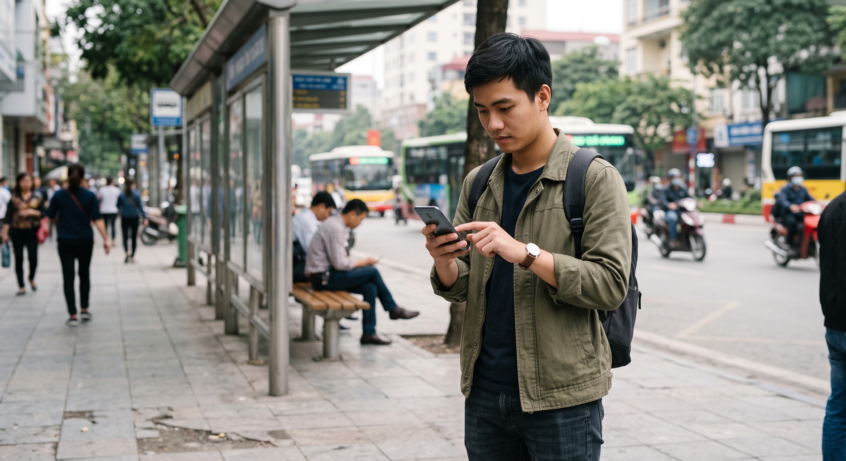 Người dùng thử ứng dụng trên smartphone trong môi trường thực tế