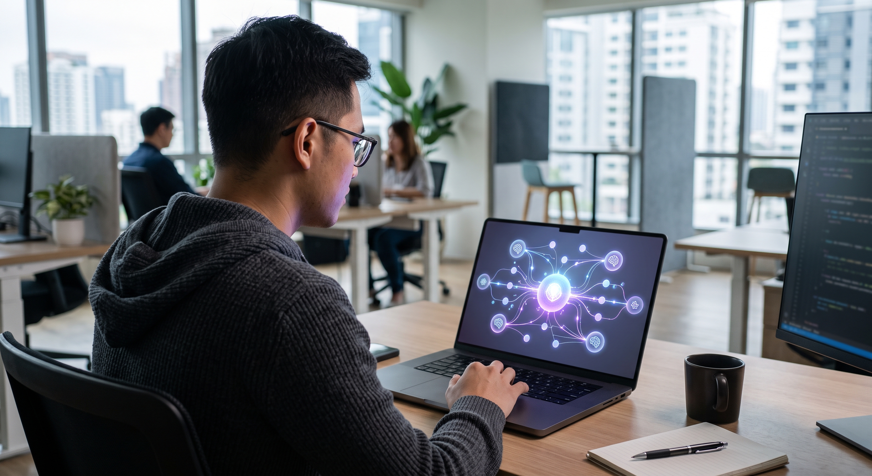 Người vận hành quan sát nhóm AI agent phối hợp xử lý công việc