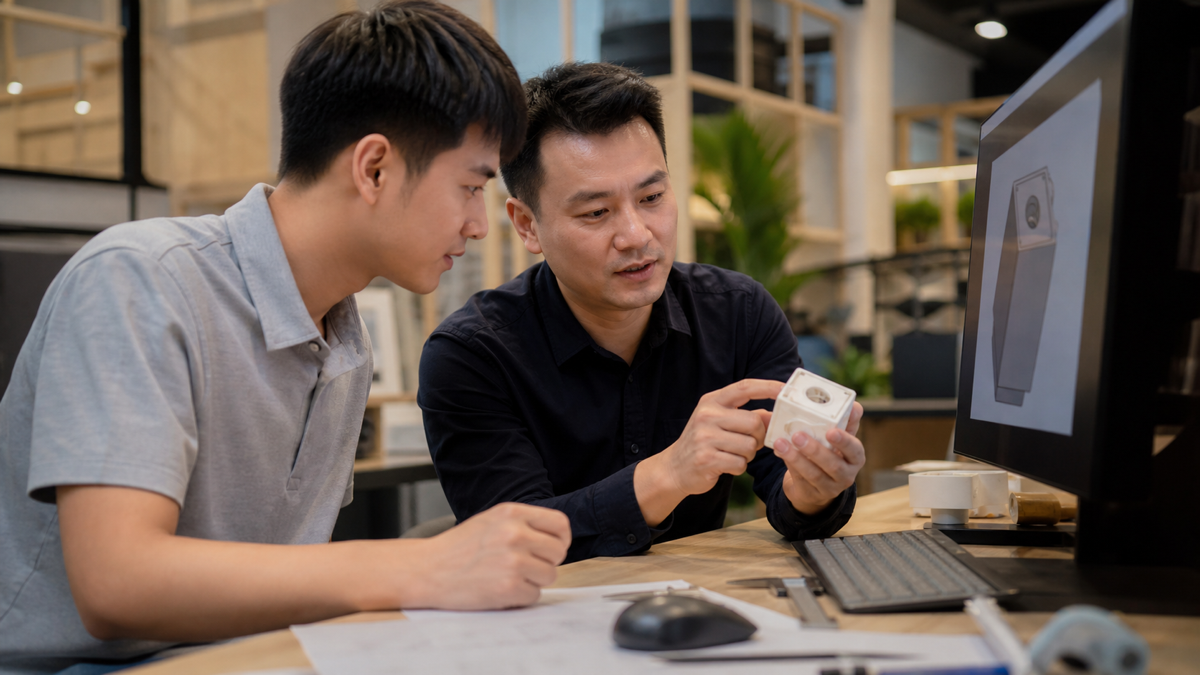 Mentor và học viên đánh giá mô hình 3D đã thiết kế