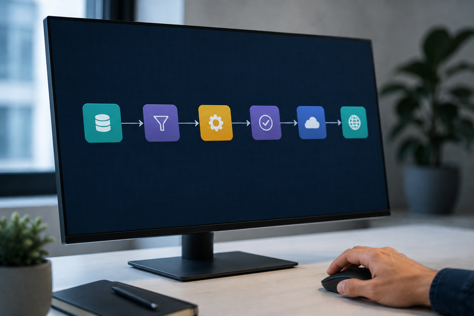 Workflow gồm các node kết nối dữ liệu và dịch vụ