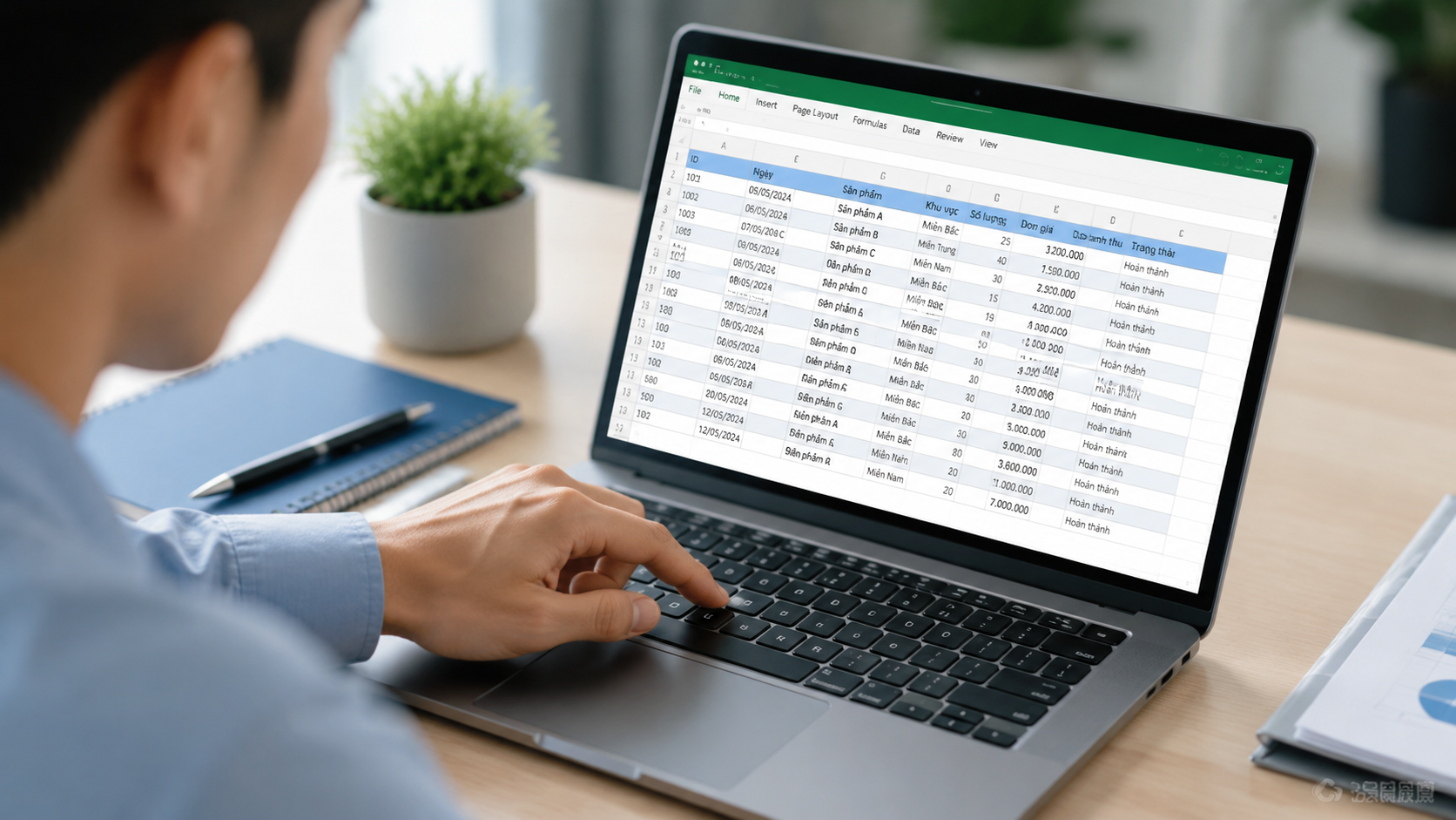 Người dùng kích hoạt tác vụ tự động xử lý bảng dữ liệu Excel