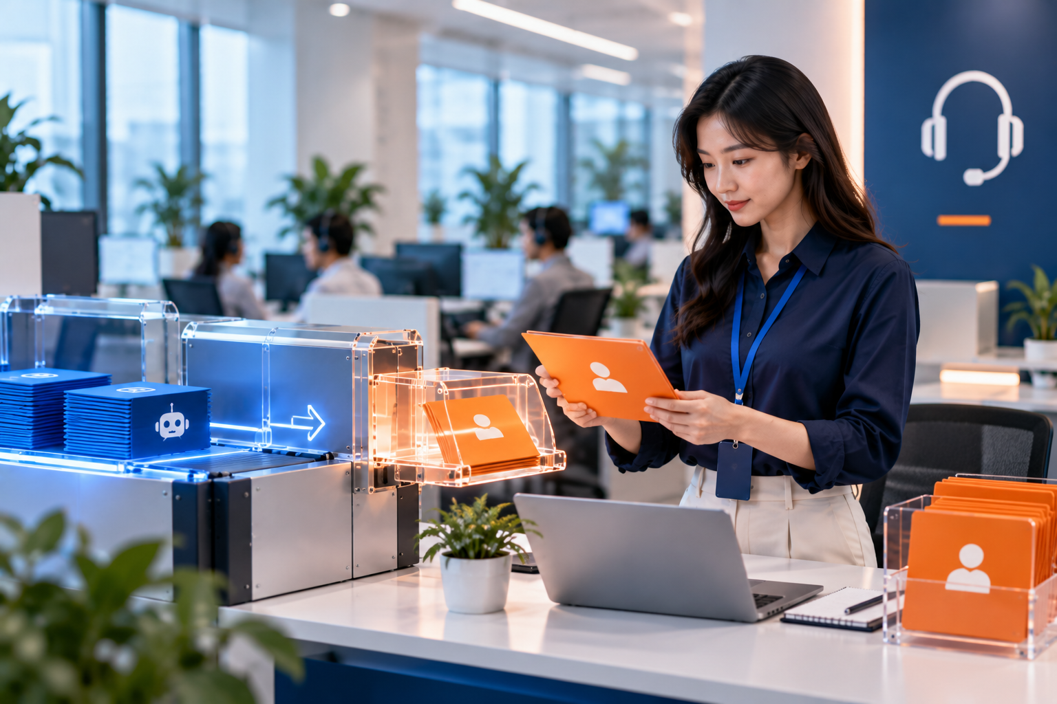 Nhân viên CSKH xem xét yêu cầu được AI Agent chuyển sang