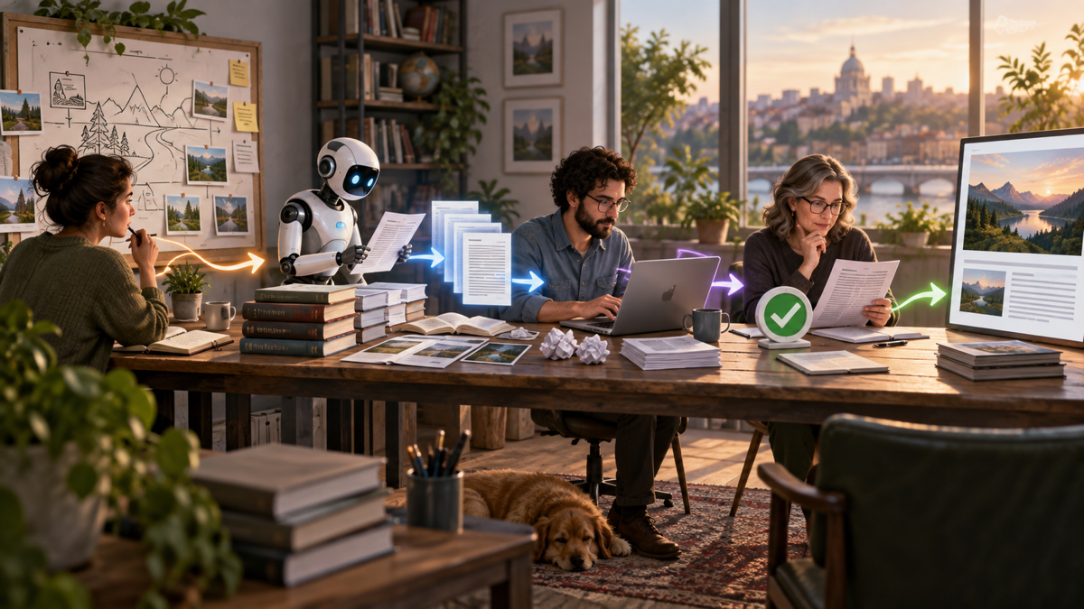 Luồng AI Agent marketing gồm lập kế hoạch, nghiên cứu, soạn nội dung và duyệt
