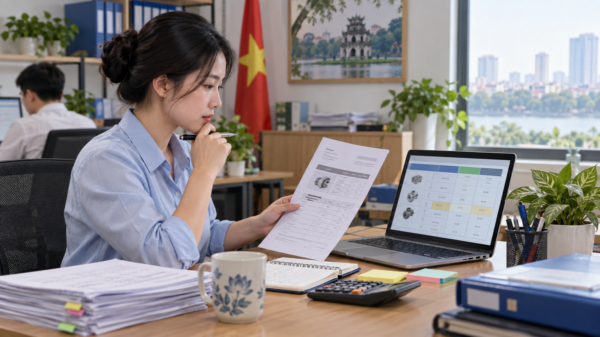 Nhân viên kiểm tra số liệu chưa rõ trong báo giá scan