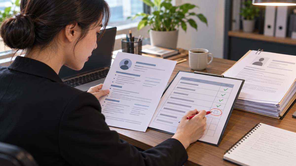 HR đối chiếu bản tóm tắt CV với rubric và hồ sơ gốc