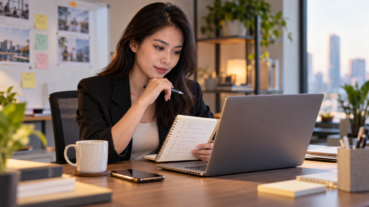 Nhân viên sales kiểm tra bản nháp follow-up trước khi gửi cho khách hàng