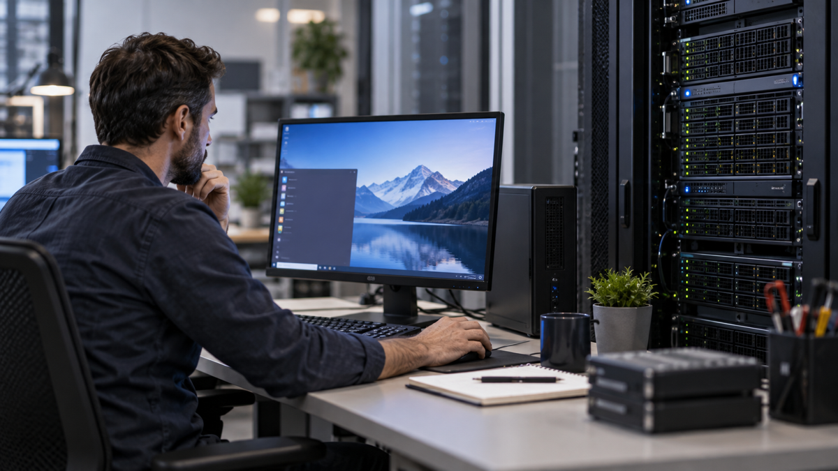 Kỹ thuật viên thử môi trường desktop trên máy phụ trước khi cài cho server
