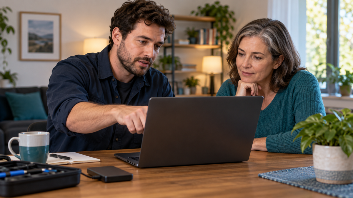 Kỹ thuật viên hỗ trợ kiểm tra UEFI và trạng thái sao lưu trước khi cài Ubuntu