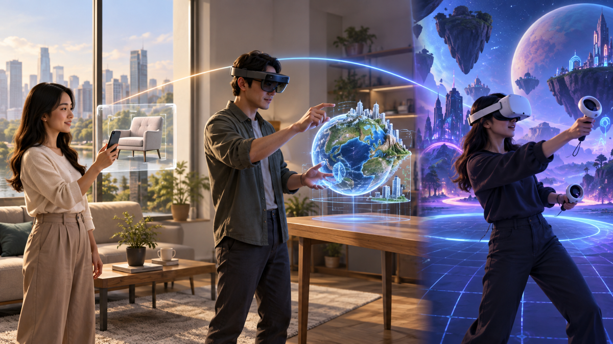 Phổ trải nghiệm XR từ AR đến VR và các dạng pha trộn