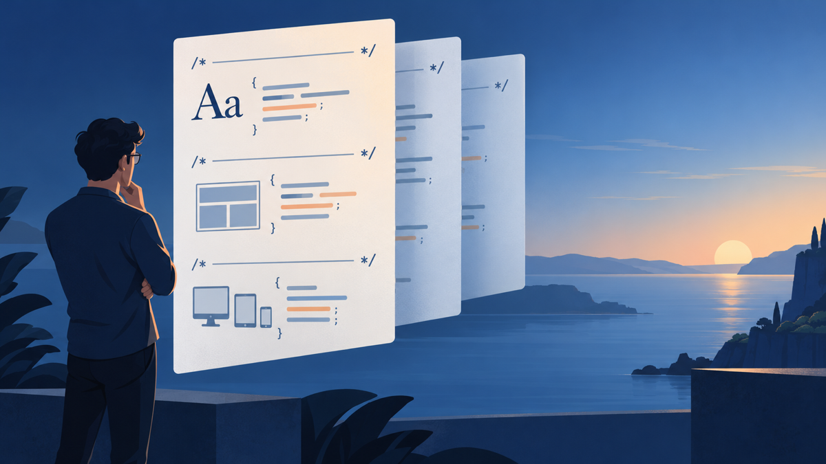 Minh họa comment CSS chia stylesheet thành các nhóm quy tắc dễ quét