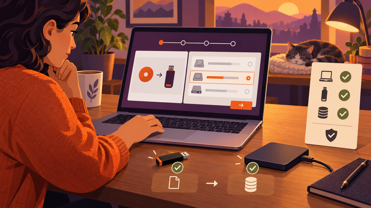 Người dùng kiểm tra USB và sao lưu trước khi cài Ubuntu