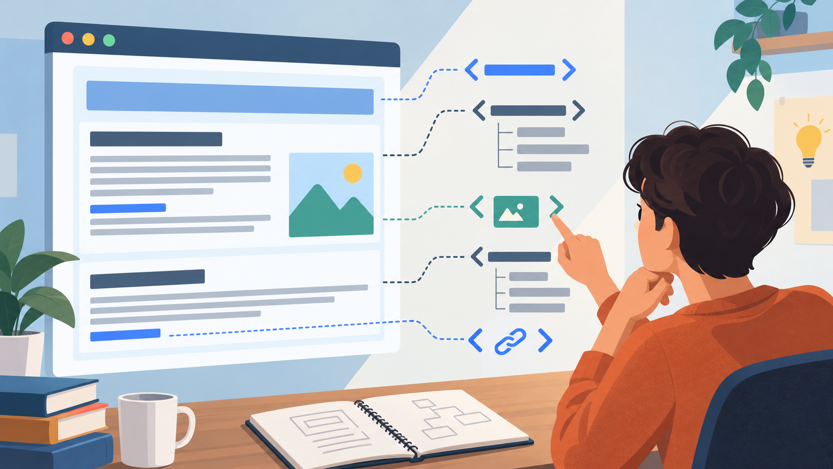 Minh họa cấu trúc tiêu đề đoạn văn liên kết và hình ảnh trên trang web