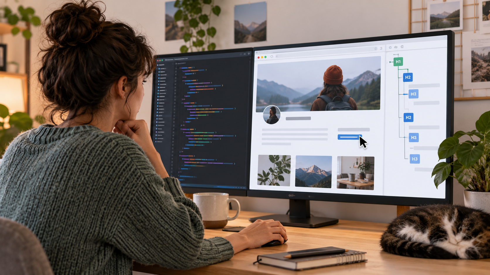 Người mới kiểm tra cấu trúc trang portfolio bằng HTML trong trình duyệt